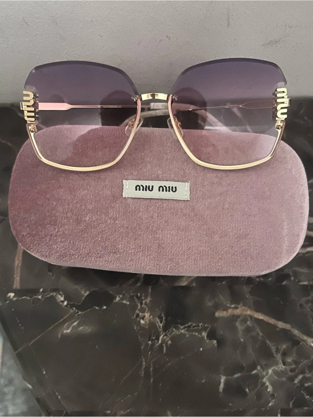 Miu Miu Purple Gradient Sunglasses with Gold Accents